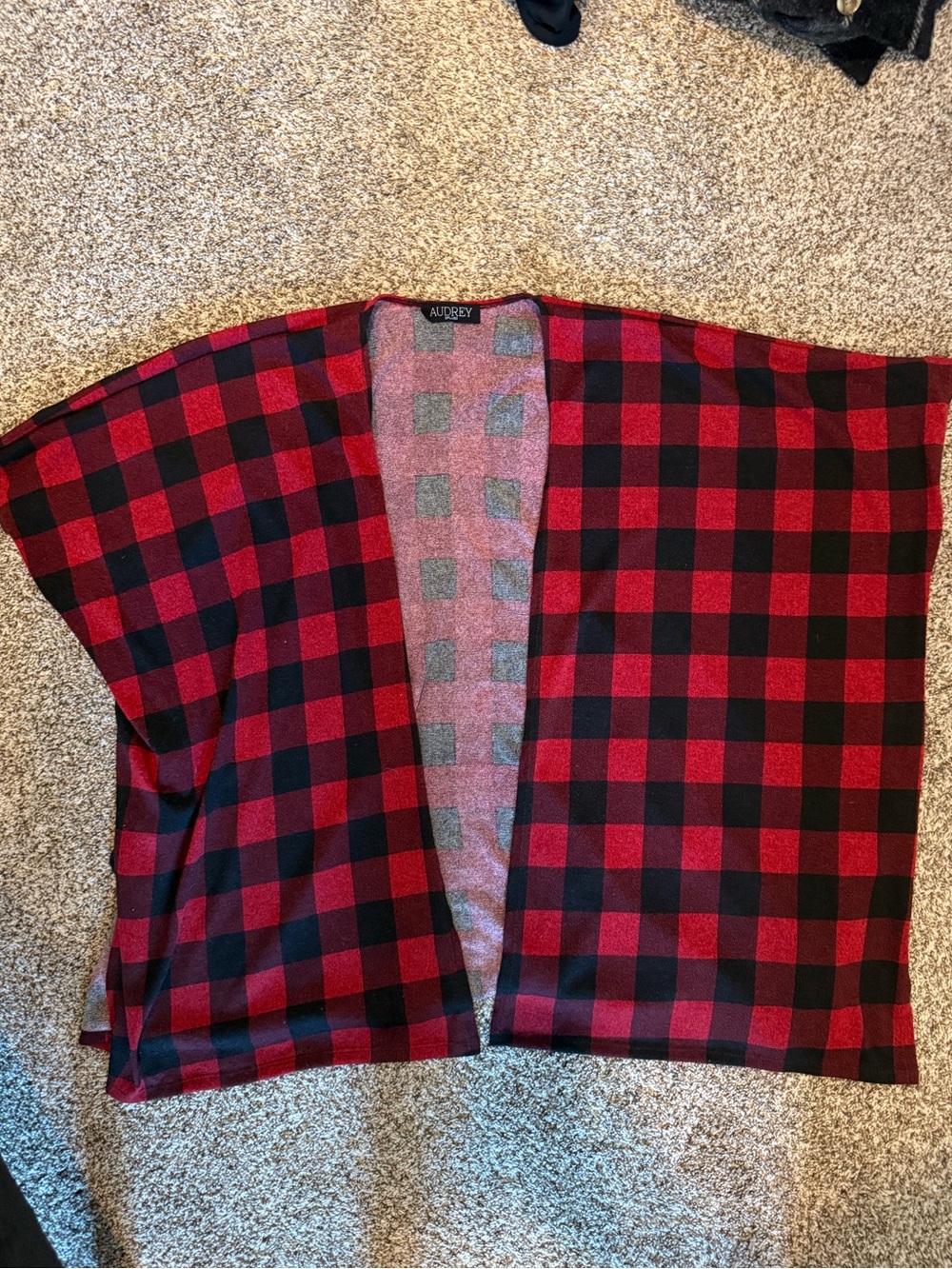 audrey Red and Black Buffalo Plaid Open Shawl Cardigan